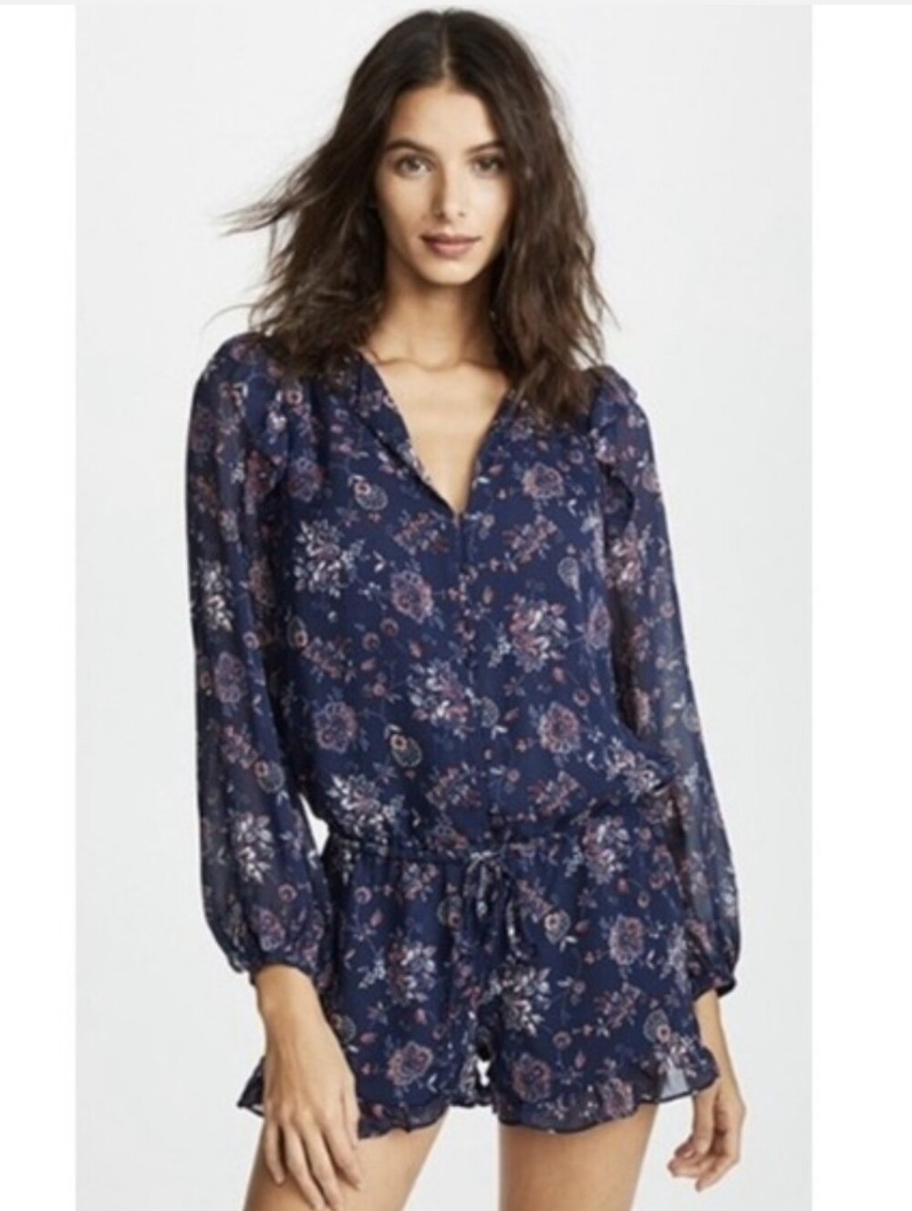 Joie Cherita Silk Romper Dark Fairy Navy Floral S Sheer Fairycore Brunch Autumn